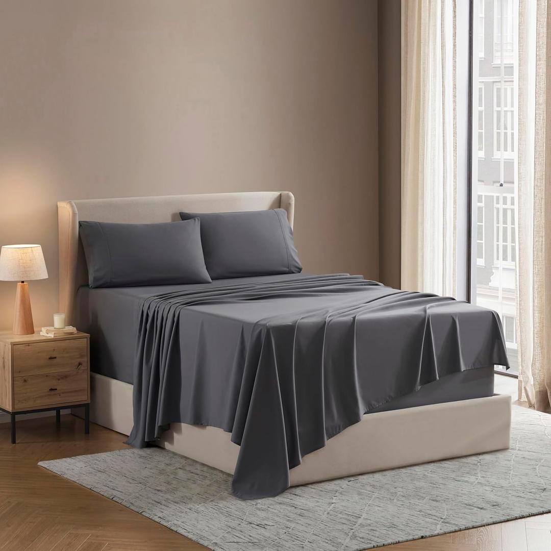 Nestl Full XL Sheet Set - Luxury 1800 Ultra-Soft Microfiber Full Extra Long Bed Sheets - Double Brushed - Deep Pockets - Easy Fit - 4 Piece Set - Bedding Sheets & Pillowcases (Full XL, Dark Grey)