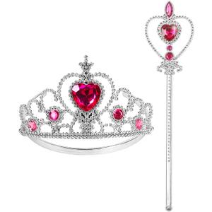 Princess Dress Up Accessories Princess Crown Tiara for Little Girls, Kids Toddler Tiara crown Wand Toy Gifts for 3-6 Girl (Free Size, Rose)