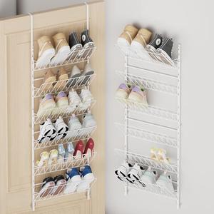 SWTYMIKI Over The Door Shoe Organizer - Adjustable 6 Tier Hanging Shoe Rack Organizer, Metal Heavy Duty Behind Door Storage or Wall Mount Shoes Shelf for Flats, Heels, Sneakers, Boots