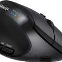 MEETION Left-Handed Ergonomic Vertical Mouse, Wireless, Rechargeable, Black | Dual-mode connectivity via Bluetooth 5.2, Bluetooth 3.0 and USB. 4 adjustable DPI (8002400) for Windows, Mac, PC and iPad
