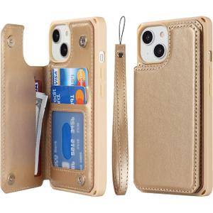 Cavor for iPhone 14 Plus Case Wallet with Card Holder,for iPhone 14 Plus Wallet Phone Case for Women,Stand Credit Card Holder Shockproof Cover for Men- Golden