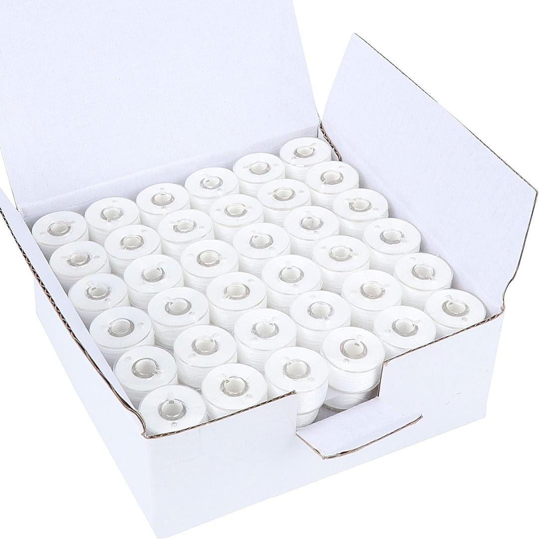New Brothread 144pcs White 60S/2(90WT) Prewound Bobbin Thread Plastic Size A SA156 for Embroidery and Sewing Machine Cottonized Soft Feel Polyester Thread