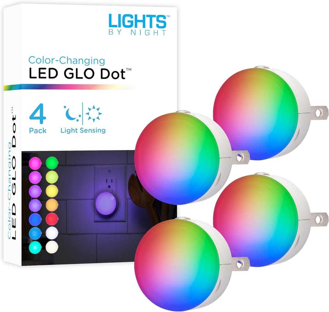 Lights by Night Color Changing Mini LED Night Light, Plug-in, Dusk to Dawn Sensor, Compact, 3 Modes, Ambient Lighting, for Kids or Adults, Bedroom, Bathroom, Nursery, Hallway, 4 Pack, 72961 (4 Pack, Color Changing)