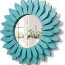 Honiway Beach Wall Decor Mirror 12 inch Wood Coastal Wall Decor Sunburst Boho Home Decor Room Decor for Bedroom Living Room Bathroom Cyan