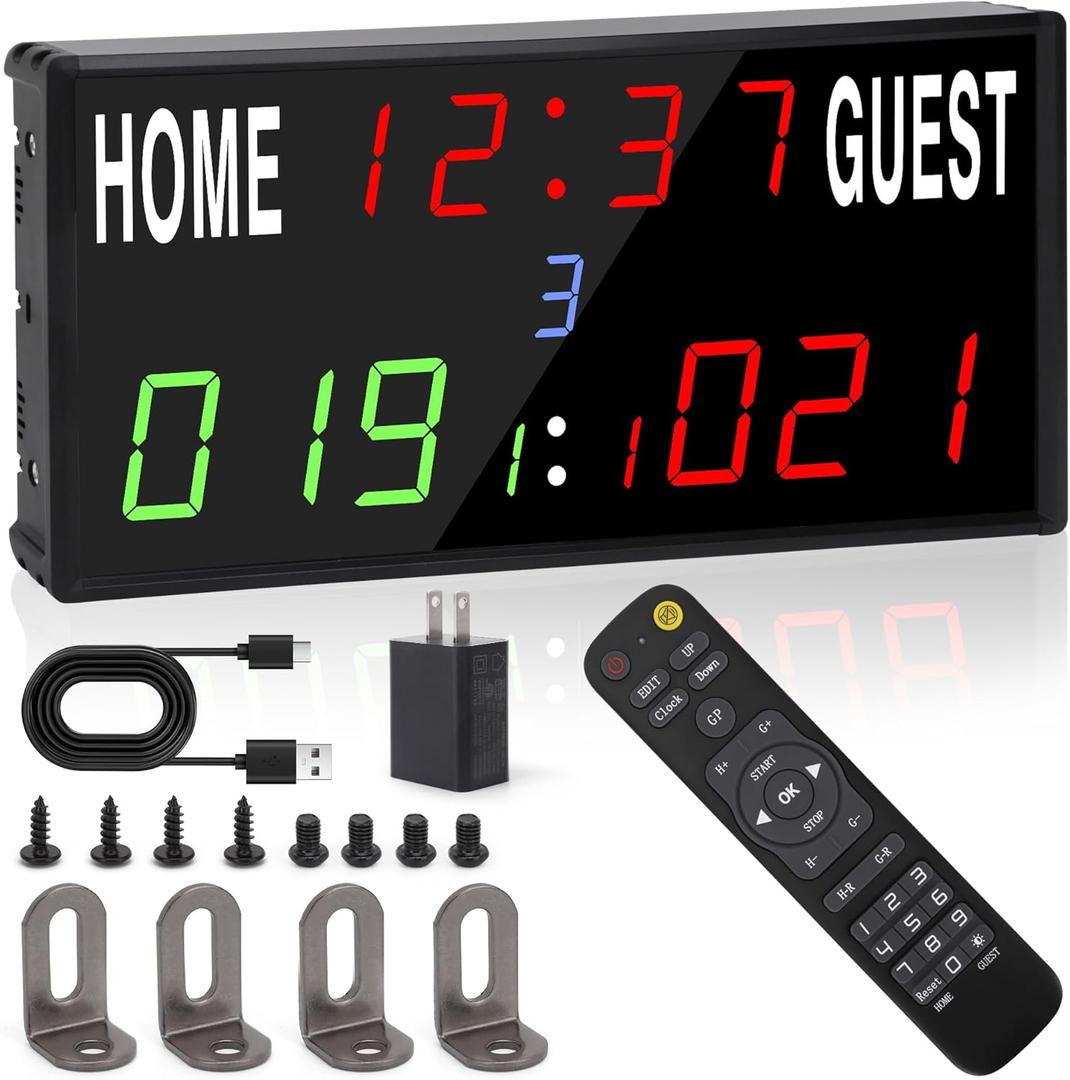 Scoreboard Electronic Digital Score Keeper with Remote Basketball Scoreboard Sports Score Ticker with Timer 24h Real Time for Football/Cornhole Hole/ping Pong/Table Tennis Dart Indoor&Outdoor Games (black)