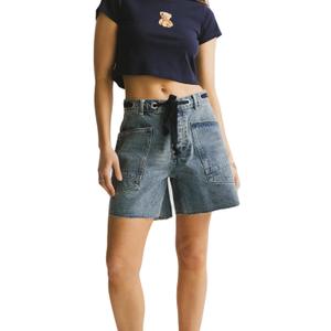 Jean Shorts Womens Drawstring Low Waist Wide Leg Denim Shorts Y2k Summer Jorts with Pockets (Blue, S)