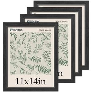 TENIBYC 11x14 Picture Frame Set - 4 Pack, Classic Black Photo Frame, HD Tempered Glass, Elegant Wood Grain, Wall Hanging