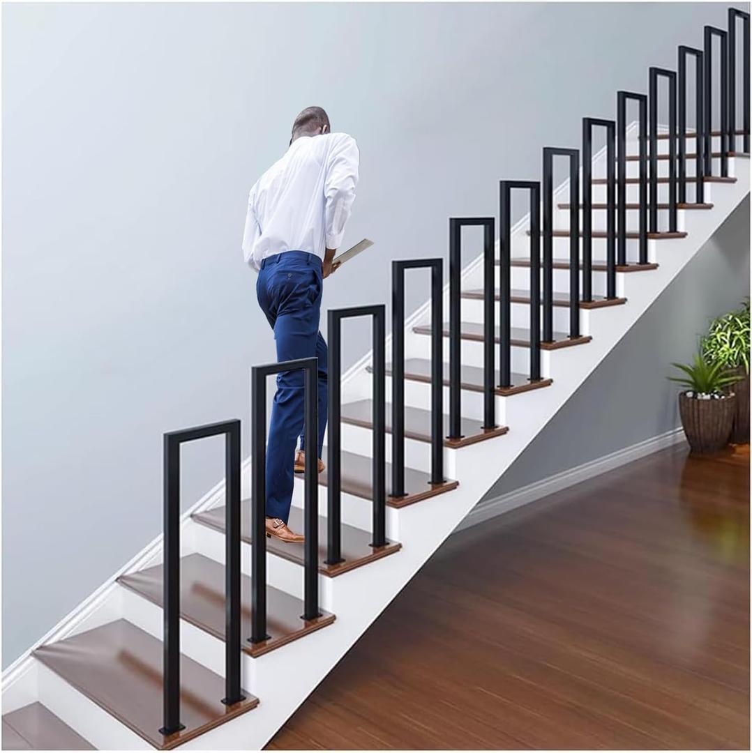 U Shaped Handrail, Indoor Stair Railing, Matte Black Railings for Stairs, Hand Rails for Outdoor Steps, Floor Mounted Industrial Hand Rail for Stairs Garden Loft Corridor, 1pcs(Tall: 95cm/3.1ft)