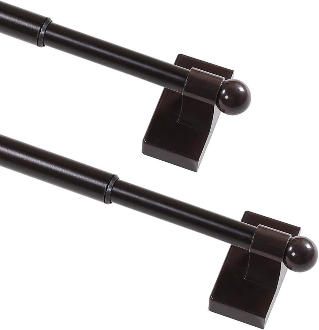 Magnetic Curtain Rods for Metal Doors Multi-Use Curtain Rods for Small Windows Cafe Sidelight and Iron Steel Places, 1/2 Inch Diameter, Tool Free (2 Pack, Adjust from 16 to 28 Inch, Brown)