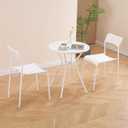 Outdoor Small Bistro Set for 2 Table and Chairs-White | Small Outdoor Patio Furniture Set Metal Frame and Plastic Tabletop &Seat for Balcony Front Porch Apartment Lawn Garden