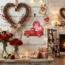 6 x Valentines Day Decorations, Valentines Day Red Truck Door Decor, Wooden Door Hanging Sign, Valentines Day Door Hanger Farmhouse Front Door Decorations for Home Porch, Wall, Outdoor