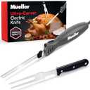 Mueller Ultra-Carver Electric Knife for Meat Slicing, Turkey Carving Knife, Bread Slicer, Crafting Foam, Stainless Steel Blades, Powerful Motor, Ergonomic Handle, Serving Fork Included, Grey, Set of 4 Packs