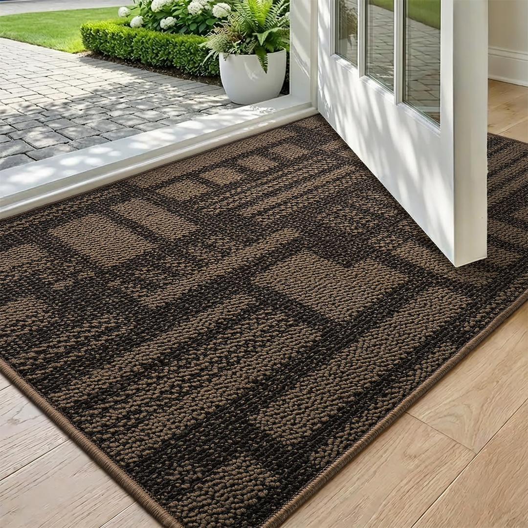 Color&Geometry Front Door Mat Non-Slip, Low-File, Easy to Clean, Sturdy Doormat, Entryway Rug for Hallway, Entrance, Porch Floor, 24"x36", Brown (Rolled-up NO Creases)