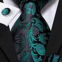 Dubulle Mens Paisley Striped Tie Woven Necktie for Men and Handkerchief Cufflinks Set Wedding Formal Business