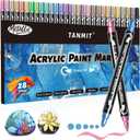 28 Metallic Colors Acrylic Paint Markers, Dual Tip Acrylic Paint Pens for Rock Painting, Black Paper, Wood, Canvas, Stone, Glass, Ceramic, DIY Crafts Making Art Supplies (Brush Tip and Round Tip)