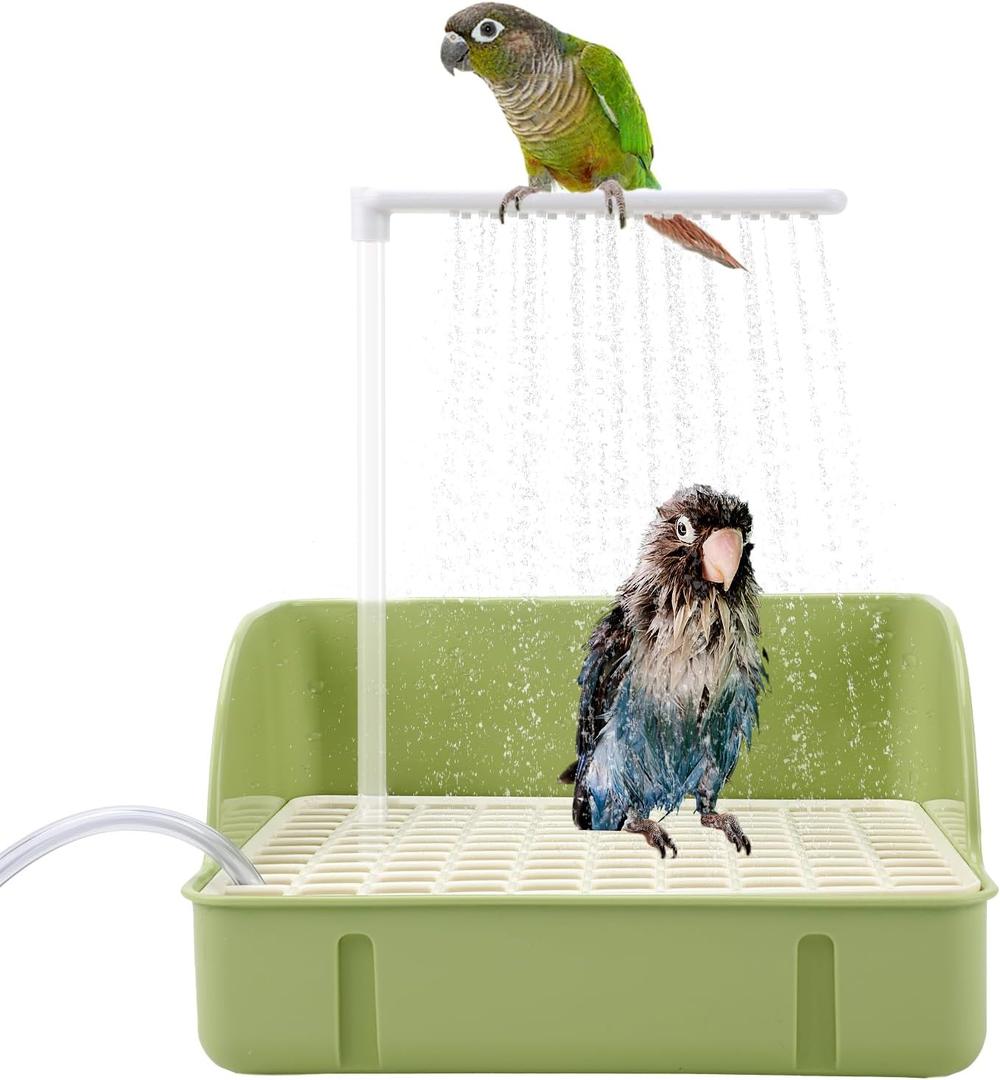 Automatic Bird Bath with Pump, Parrot Bathtub with Anti-Bite Cord Protector, USB Electric Large Bird Bathtub Circulating Water Bird Shower for Parakeet Cockatiel African Grey Lovebird(Green)