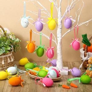 Wesiti 24 Pcs Easter Egg Ornaments for Tree Flocked Mini Easter Ornaments 1.5 Inch Decorative Hanging Decor DIY Crafts for Basket Home Office Party Favors