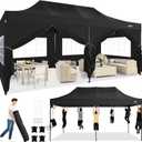 COBIZI 10x20 Heavy Duty Pop Up Canopy Tent with 6 Sidewalls Thicken Frame, Commercial Easy Up Outdoor Wedding Party Tents, All Season Waterproof Windproof with Stakes Sandbags Ropes Roller Bag, Black