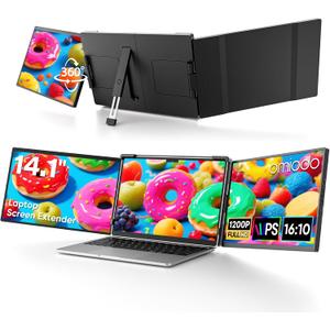 14" Laptop Screen Extender, FHD 1200P IPS Triple Portable Monitor, Dual Travel Screen Plug & Play, Laptop Monitor Extender for 14"-17.3",Compatible with Windows/Mac/Android & Chrome OS