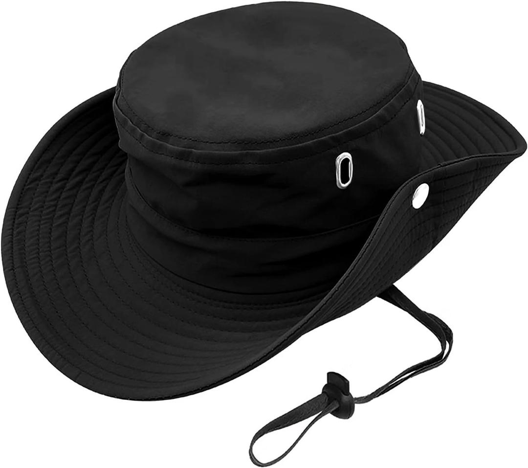 Mens Womens Bucket Sun Hats,Wide Brim Beach Fishing Hat UDF 50+ UV Protection Sun Hats Drawstring Fixed,Suitable for Hunting Beach Sun Protection Black