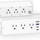 CCCEI 6 Outlets Dual Side Recessed Power Strip with USB C Ports, Furniture Flush Mount, Under Desk, Desk Top Multiple Outlets, Hidden Charging Station for Conference Table, Nightstand, White. 10FT.