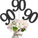 2 x 10-Pack Double Sided Glitter 90th Birthday Centerpiece Anniversary Centerpiece Sticks, Number 90 Table Topper Cake Topper for 90th Birthday Anniversary Table Party Decorations (Double Sided black)