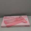 Wireless Keyboard and Mouse - Cute Round Keycaps, Detachable Wrist Rest, Full-Size Retro Typewriter Keyboard with Tilt Legs, 2.4G Wireless Combo for Women, PC, Laptop, Windows - Trueque (Blush Pink)