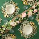 Juvale 10 Pack Gold Vinyl Placemats - 14.4" x 14.4" Round Table Mats and Plate Chargers with Leaf Design for Elegant Table Decor and Protection - Stylish Charger Plates for Events and Wedding Parties