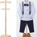 Bucherry 1 Pack Baby Clothes Display Stand Wooden Baby Shower Centerpiece Adjustable Height Circle Shaped Dress Hanger Doll Dress Outfit Stand Rack Hand Assembled Hangers Display Set (Wood Color)