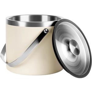 4L Beige-white Double Wall Insulated Stainless Steel Ice Bucket with Scoop for Cocktail Bar,Metal Ice Bucket for Freezer with Lid for Parties. Ice Container to Keep Ice Colder, Bar Cart Accessories