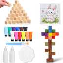 Sunnychicc 100 Pcs DIY Pixel Wood Blocks Crafts Kits Unfinished 1 Inch Small Wooden Cubes with 12 Colors Acrylic Paint Brush Palettes and Wood Glue for Adult Paint Build Pixel Style Flowers Trees