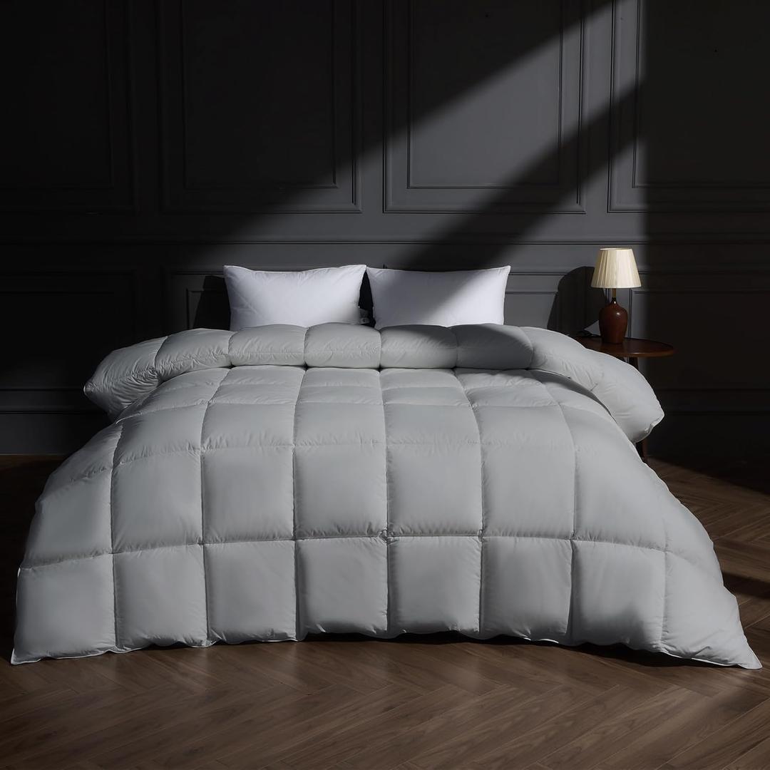 puredown Goose Feather Down Fiber Comforter Oversized King Size, Lightweight 100% Cotton Duvet Insert Medium Warmth, Cloud Soft Hotel Luxury Collection Bedding Comforters Grey 116"x90"