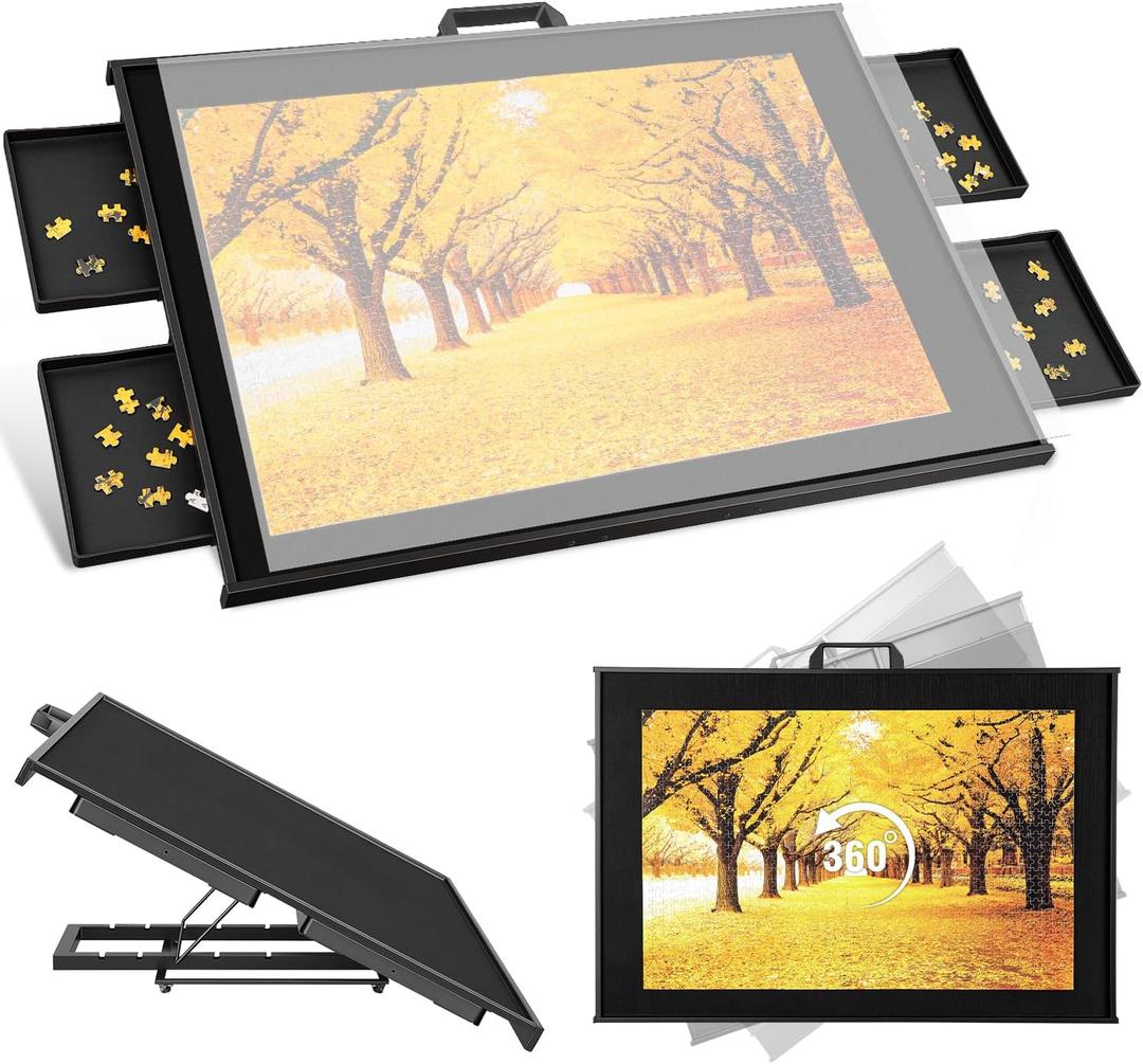 1500 Piece Metal Puzzle Board, Stable Rotation While Tilted, 4 Drawers