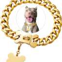 Gold Stainless Steel Cuban Link Heavy Duty Dog Collar for Small Medium Large Dogs, American Bully French Bulldog Dog Necklace Collar with Safety, Size: 16 Inch