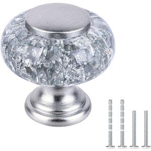 4 Pack Dresser Knobs, Silver Kitchen Crystal Cabinet Drawer Knobs, 1-3/8 Inch(36mm) Vintage Decorative Round Knobs Pulls, Easy to Install