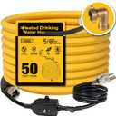 UTOOL 50 FT Heated Water Hose for RV Camper with 90 Degree Elbow, NSF 372 Drinking Water Certified Garden Hose, Automatic Thermostat Antifreeze Protection to -40F, 5/8" ID, 3/4" GHT Adapter Blue