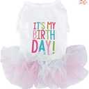 ANIAC Girl Dog Birthday Tutu Dresses Puppy Lace Skirt and Hairpin Cat Birthday Princess Dress Pet Clothes for Cats Small Dogs (Medium, White)