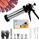Professional Jerky Gun Kit  Stainless Steel Beef Meat Maker Machine with 5 Nozzles, 1 Meat Pusher, 5 Cleaning Brushes (2 Sets), Sausage Shooter Accessories & Bonus Pair of Gloves