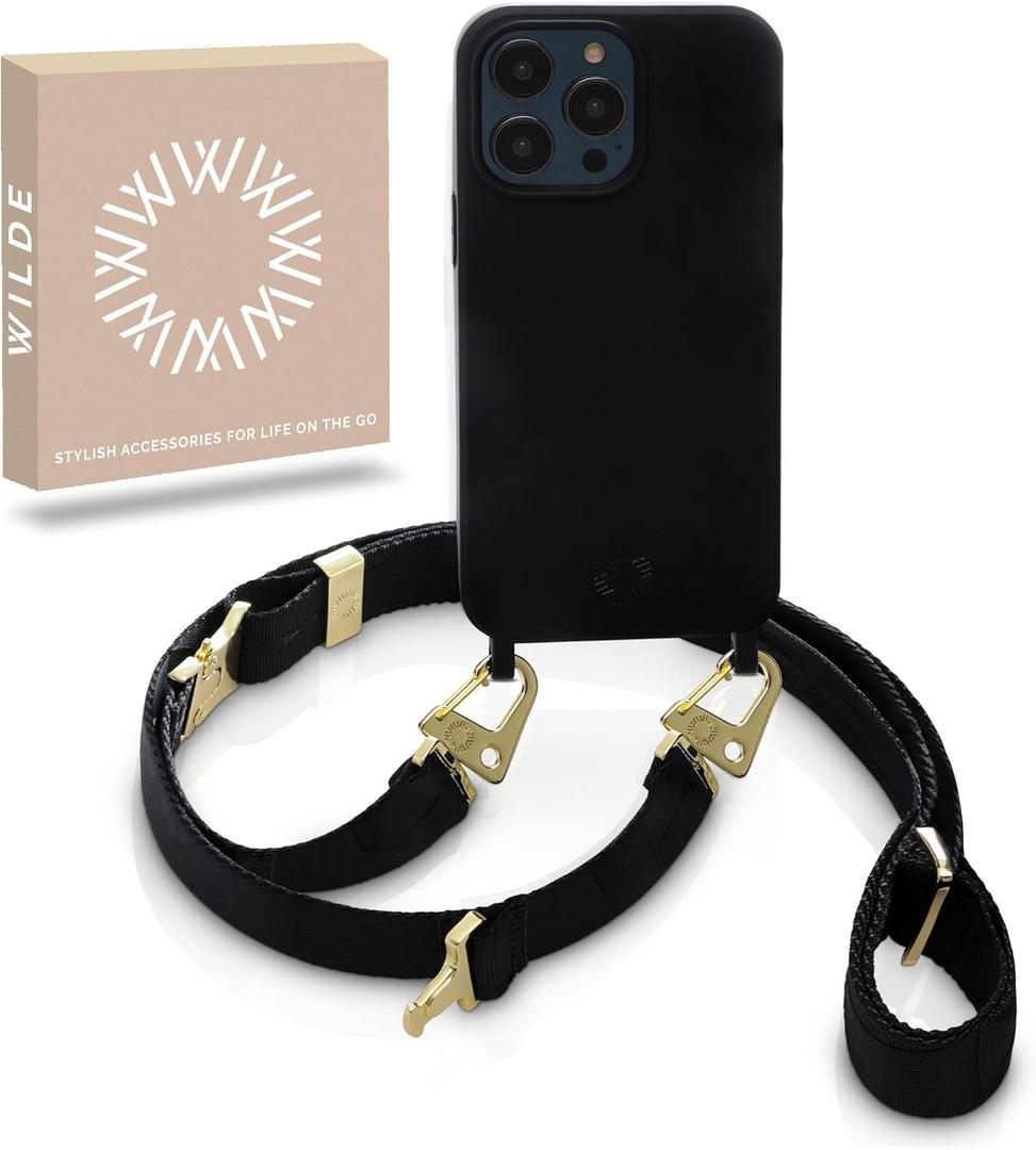 WILDE iPhone 13 Pro Max Case with Strap, Crossbody iPhone 13 Pro Max Case with Adjustable Strap 50150cm, TPU Shockproof Drop Protection Phone Lanyard Cover with Raised Camera & Screen Edges, Black