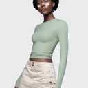 PUMIEY Women's Long Sleeve T Shirts Crew Neck Slim Fit Tops Sexy Basic Tee Smoke Cloud Pro Collection