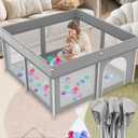 Foldable Playpen 50x50, Foldable Ultra-Portable Baby Playpen, Instantly Deployed in Three Seconds, Safe Baby Playard with Soft Breathable Mesh, Perfect Activity Center for Baby's Play, Grey