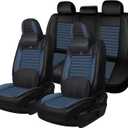 Car Seat Cover for Toyota Prius 2002-2026 Full Coverage Nappa Leather Car Seat Protector, Fashion Anti-Slip Waterproof Breathable Easy to Install, Auto Interior Accessories(Full Set,Black&Blue)