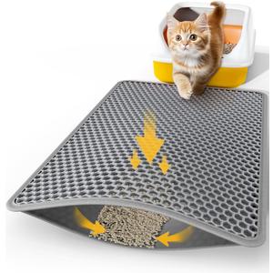 27" x 19" Cat Litter Mat - Large Litter Box Mat with Double Layers, Urine-Proof and Non-Slip Litter Trapping Mat, Easy to Clean Kitty Litter Mats for Floor, Scatter Control, Grey