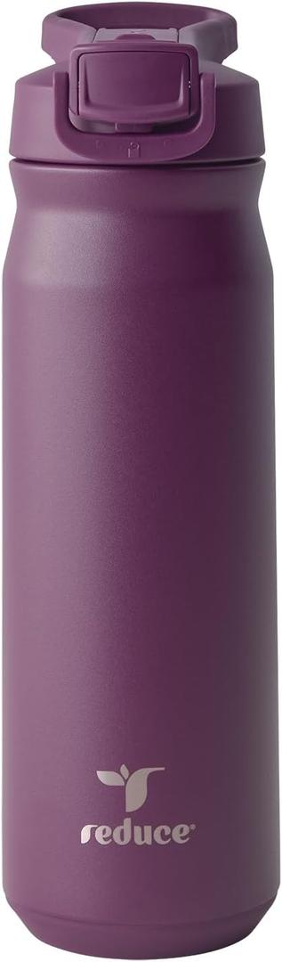 REDUCE 24 oz Hydrate Pro Stainless Steel Insulated Water Bottle - Flip Top Leak-Proof Lid,Dishwasher Safe, BPA-Free, Dual Wall Vacuum, Keeps Drinks Cold for 48 Hrs, Cup Holder Friendly - Midnight Plum