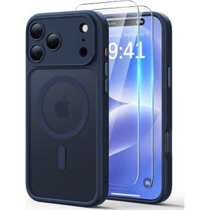 JJL for iPhone 17 Pro Case with 2 Pack Screen Protectors, Compatible with MagSafe, Full Camera Protection, Translucent Matte Magnetic Phone Cover, Deep Blue