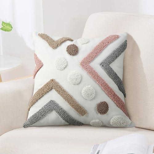Adabana Boho Pillow Covers 18×18 Tufted Geometric Bohemian Throw Pillow Covers Modern Decorative Stylish Pillows for Couch Bed Sofa Living Room Home Decor