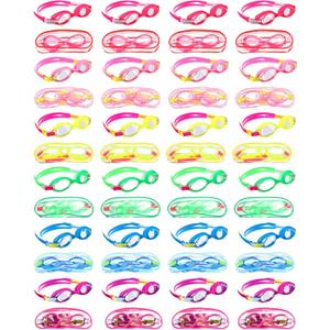 Hoteam 24 Pairs Swim Goggles for Kids bulk 4-9 Wide Vision Swimming Anti Fog Pool Goggles with Cases Boys Girls