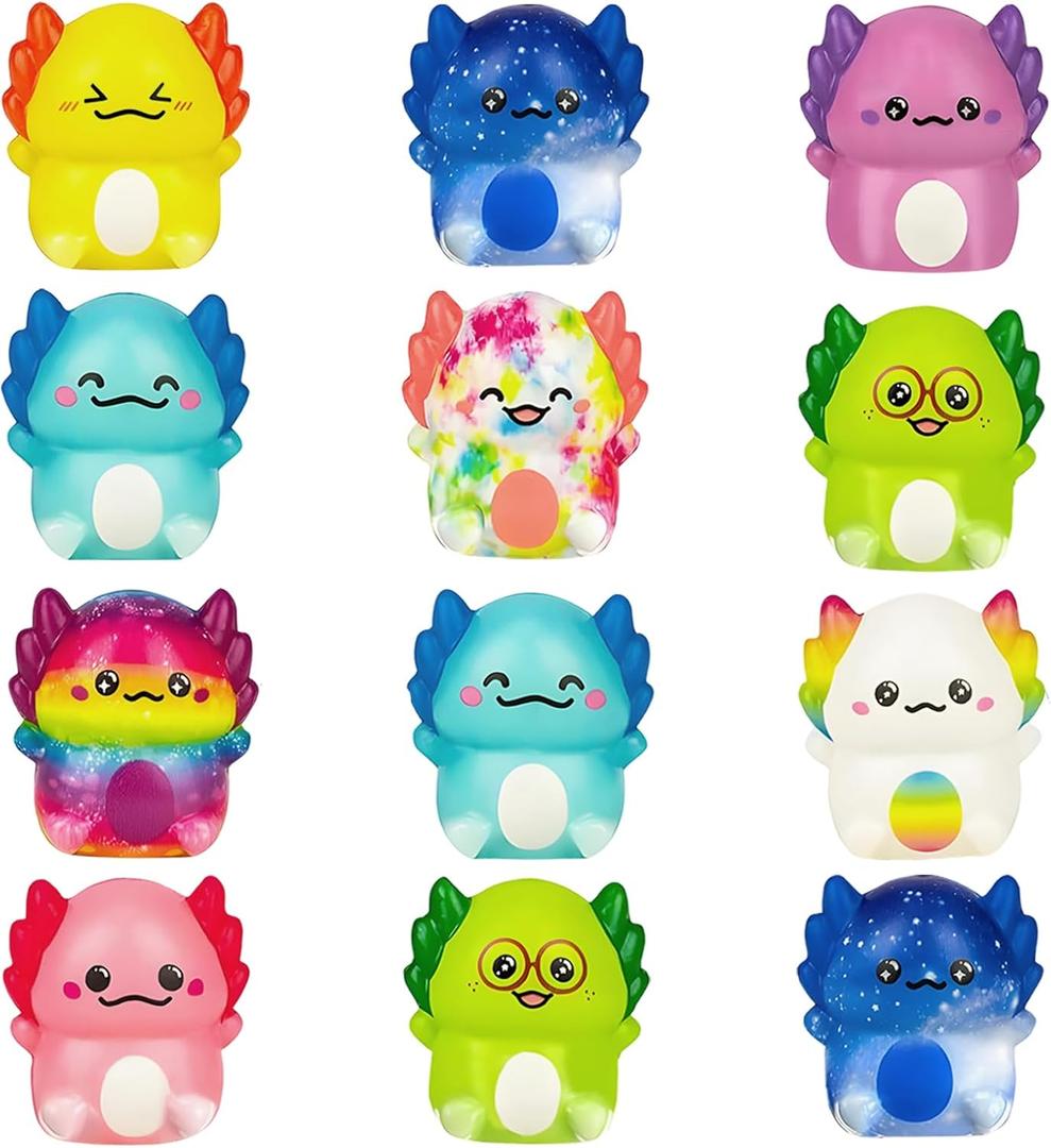 Squishy Axolotls, Axolotl Decor, 12 Pack Colorful Axolotl Squishy Decoration, Axolotl Squeeze Slow Rise Decor for Party Favors