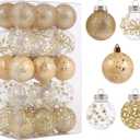 60mm/2.36 Inch Clear Christmas Ball Ornaments Set, 30ct Champagne Gold Christmas Ornaments Ball for Christmas Tree Decoration Shatterproof Transparent Baubles with Stuffed Decoration for Wedding Party