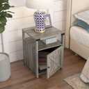 Farmhouse Nightstand with Charging Station, Rustic End Table Bedroom with Storage Living Room Side Table Grey Night Stand Industrial Bedside Bed Table with USB Ports and Outlets, 18d X 18w X 24h in